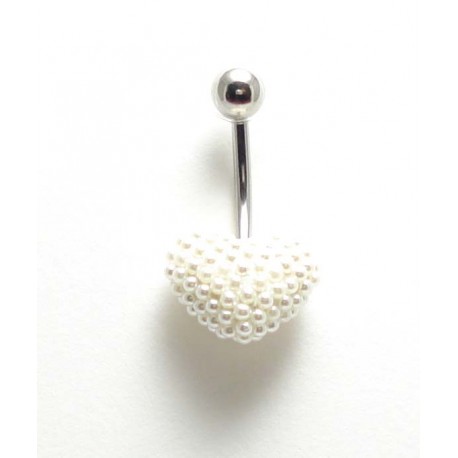Piercing nombril coeur perle de culture blanc