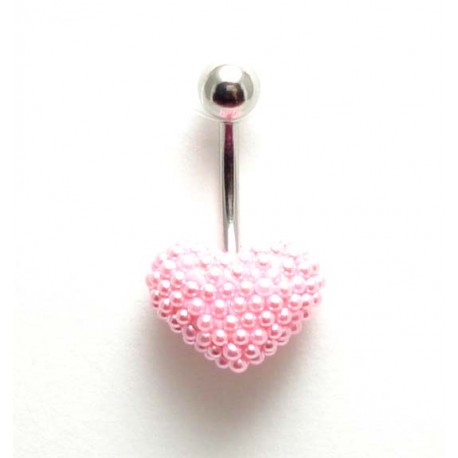 Piercing nombril coeur perle de culture rose