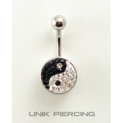 Piercing nombril swarovski acier ying yang noir