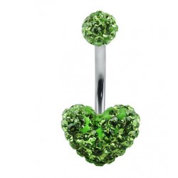 Piercing nombril swarovski coeur vert claire double boule