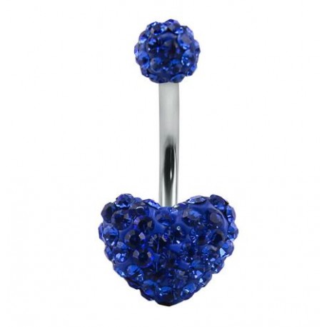 Piercing nombril swarovski coeur  bleu foncé double boule