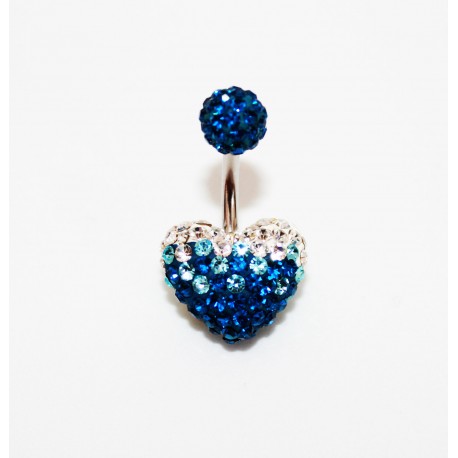 Piercing nombril swarovski coeur dégradé bleu