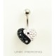 Piercing nombril coeur swarovski ying-yang noir