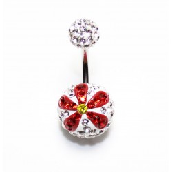 Piercing nombril swarovski boule blanc fleur rouge
