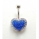 Piercing nombril swarovski/acier coeur bleu