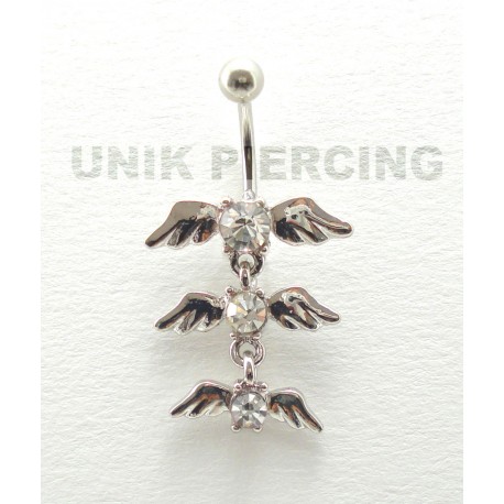 Piercing nombril ailes d'ange triple cristal