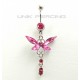 Piercing nombril pendant papillon cristal rose