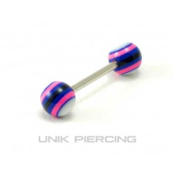 Piercing laPiercing langue acrylique rayures bleu,rose,blanc